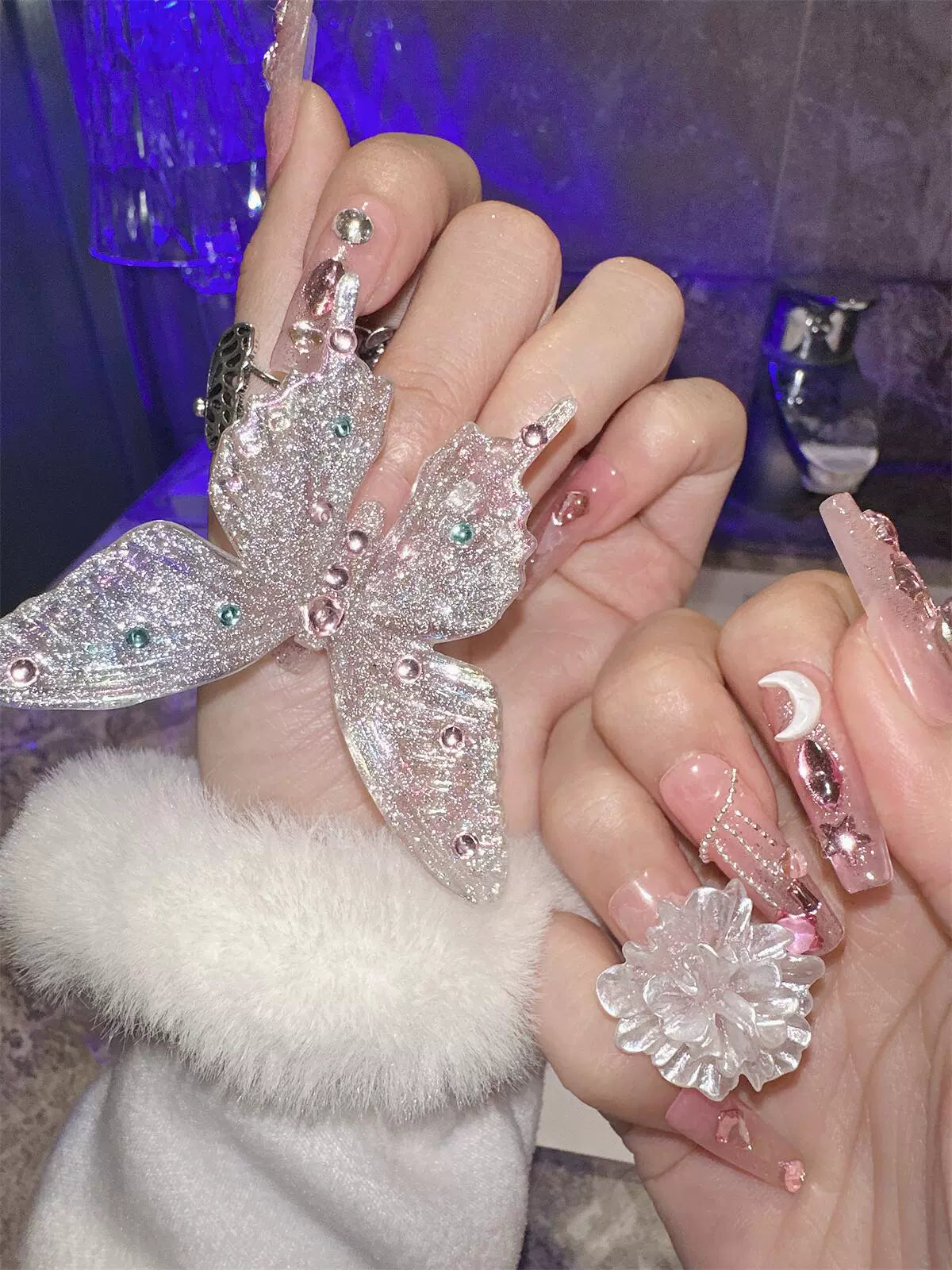 Large Butterfly Exaggerated Internet Celebrity Ins High-Grade Rhinestone Detachable Finished Wear Nail Bride Handmade Nail Sticker
