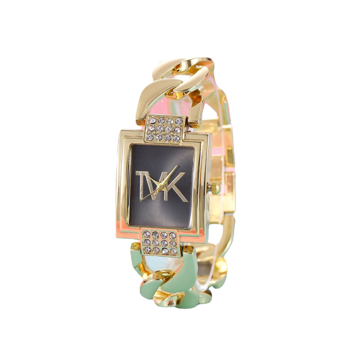 Fashion women's watchTVK Women's Watch High-Grade Steel Band Diamond-Embedded Fashion Ins Square Dial Korean Style Quartz Watch Foreign Trade New