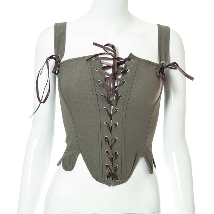 Free shipping Tattoo A21TP175 foreign trade women's clothing summer new fashion strap fishbone waist slim sleeveless sexy European and American top tops