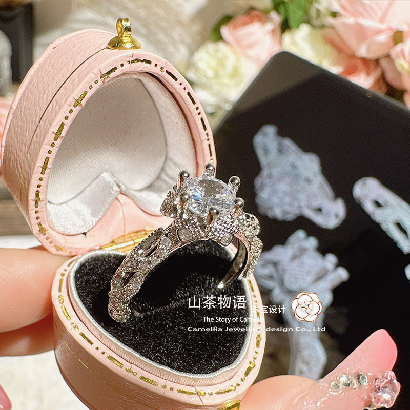 Camellia星河设计手捧花在逃公主系列戒指女 镀金仿真钻少女婚戒