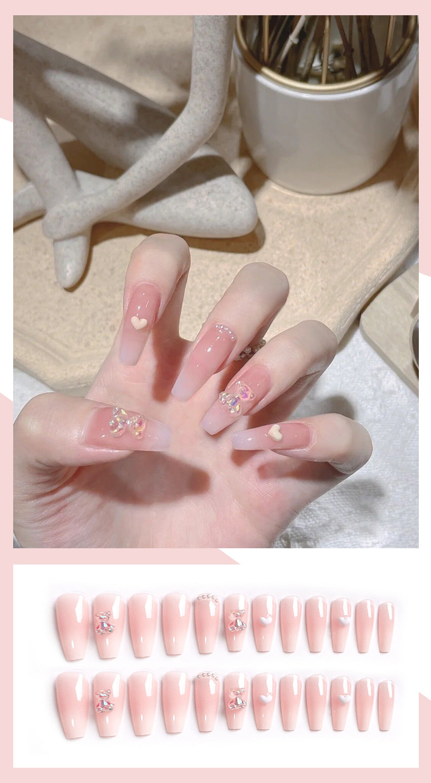 Fashion  nail Wearable Nail Sticker Ballet Nail Wear Nail Piece Nail Shaped Piece Removable Bear Nail Patch Finished X63