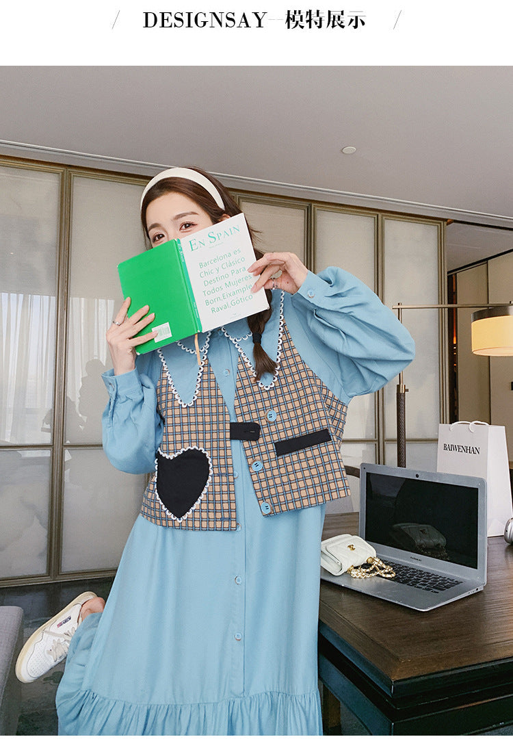 Fashion women's wear Real Shot Tea Series Ladies Long Sleeves Dress Women's Spring and Autumn French Style Gentle Cut Women's Wear Love Vest Suit Skirt