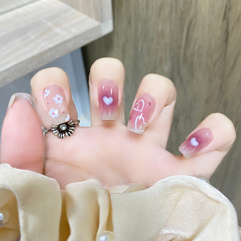 纯欲葡萄穿戴甲爱心指甲贴片紫色美甲片小花假指甲美甲贴片成品甲