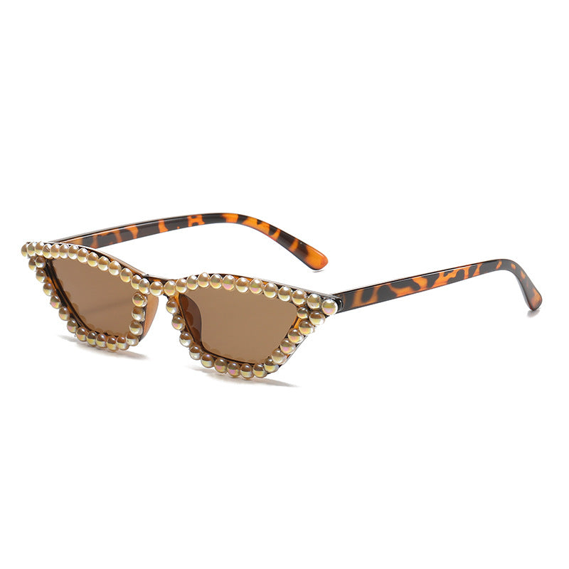 Women's fashion glasses 新款镶珍珠猫眼太阳镜跨境时尚华丽女士舞会眼镜欧美炫酷拍照墨镜