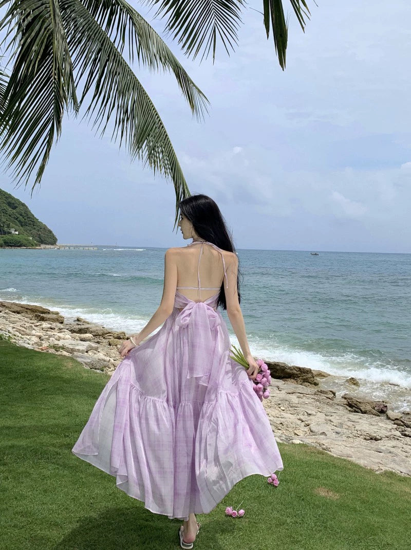 Fashion women's wear French Pure Desire Style Sexy Backless Halter Sling Dress Fairy Temperamental Beautiful Seaside Vacation Beach Dress