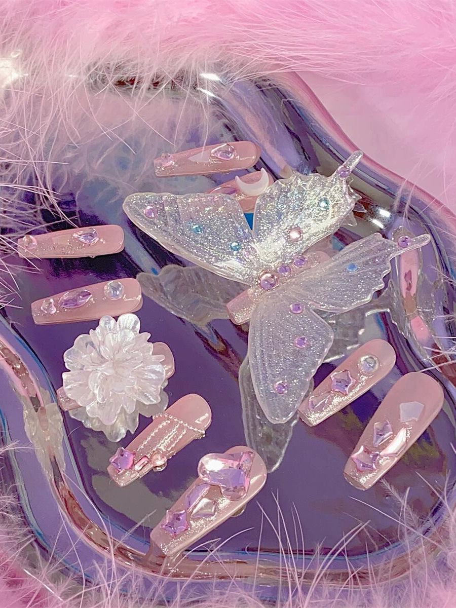 Large Butterfly Exaggerated Internet Celebrity Ins High-Grade Rhinestone Detachable Finished Wear Nail Bride Handmade Nail Sticker