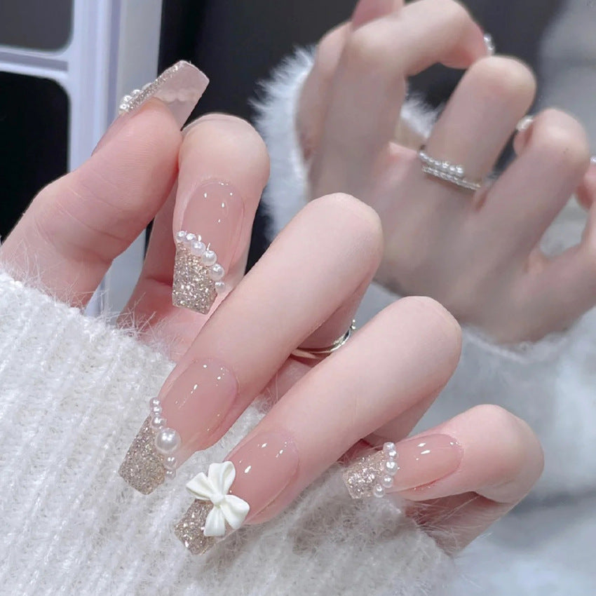 Fashion  nail Wear Nail Bow Summer Gentle Fresh Style Temperament Wear Nail Tip Finished Product in Stock Wholesale Nail Tip A19
