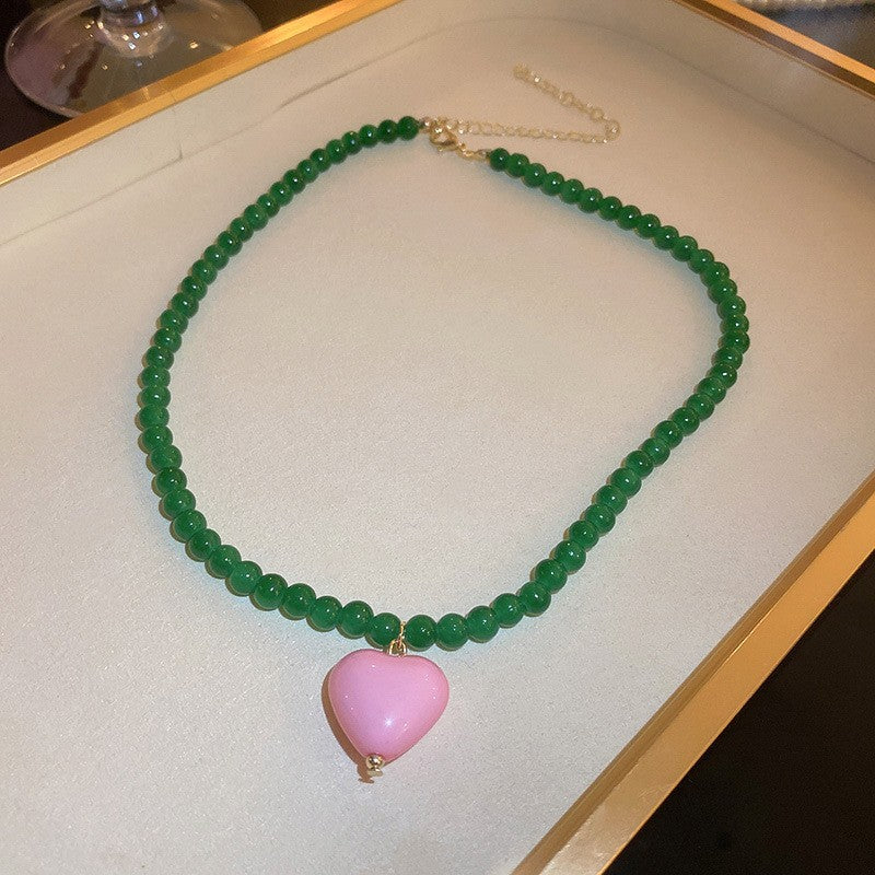彩色珍珠铃兰花爱心串珠项链小清新甜设计感锁骨链气质项饰女批发