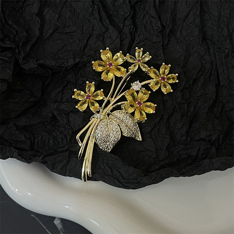 轻奢风金色胸针 花朵麦穗珍珠雪花胸针镶钻 小众个性气质胸针高档