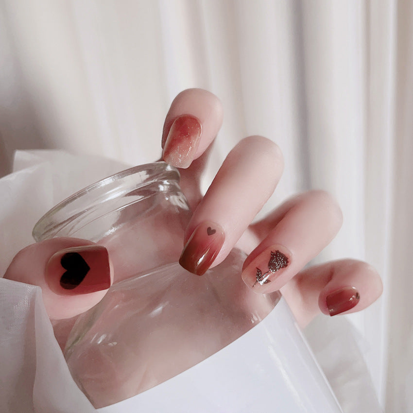 Fashion  nail New Pure Rose Fake Nail Patch Finished Nail Beauty Wearable Fake Nails Removable Nail Wear Nail X93
