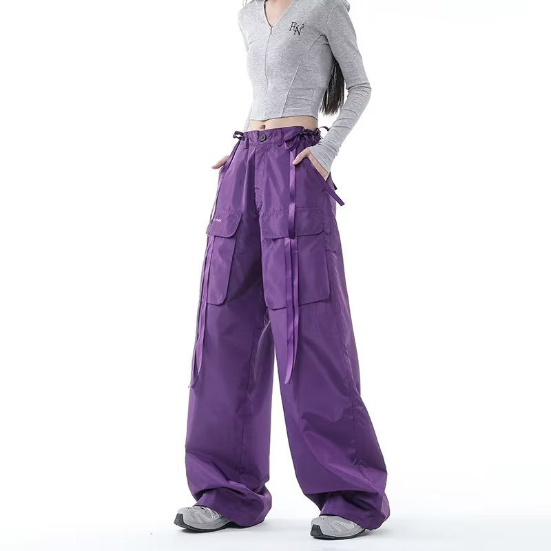 Dopamine pants Free shipping Tattoo 2023 new retro purple overalls women's dopamine wear Spice Girl tide brand design loose straight casual pants