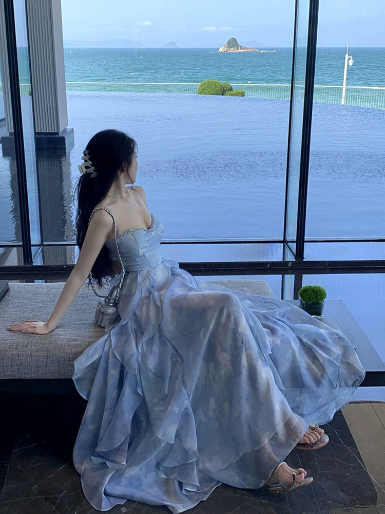 Fashion women's wear Phantom Fairy Seaside Vacation Elegant Beach Dress Ruffled Escape Princess Skirt Summer Sling Dress