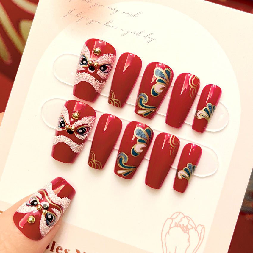 Fashion  nail Fake Nail Patch New Year Manicure New Year Chinese New Year Celebration Joyous Xingshi Wear Nail Finished Patch Wear Nail A54