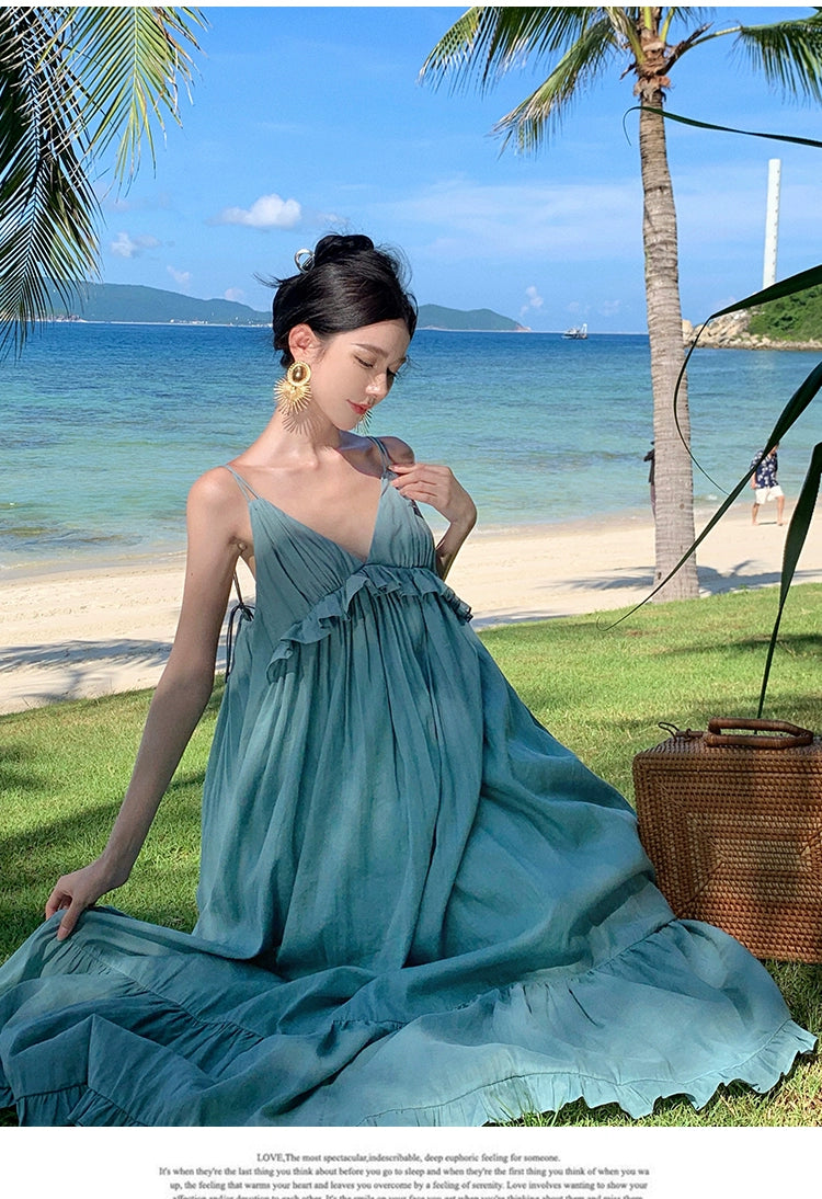 Fashion women's wear Fabric Romantic Lace Dress V-neck Comfortable Loose Vacation Suspender Dress Chic Beautiful Purple Dress