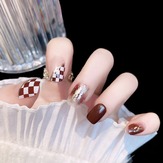 Fashion  nail Chessboard Plaid Wear Armor Nail Patch Nail Sticker Nail Stickers Fake Nails Wearable Nail Stickers A14