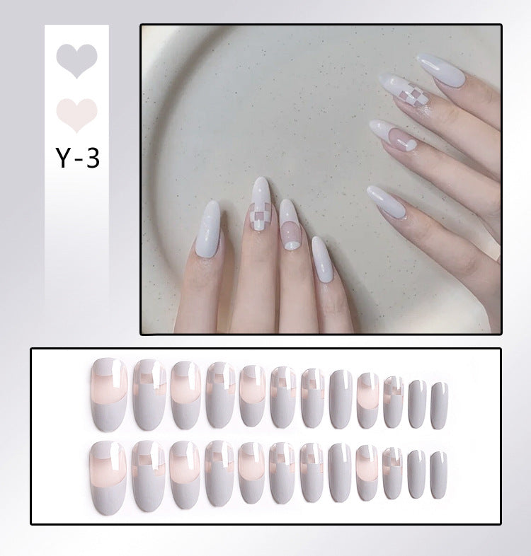 Fashion  nail Wearable Nail Sticker Chessboard Grid Wearable Nail Sheet Nail Shaped Piece Removable Nail Patch Finished Nail
