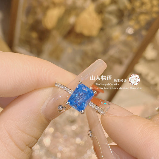 Camellia彩宝款气质彩虹百搭分色长方开口手饰戒指女 主石6*8指环
