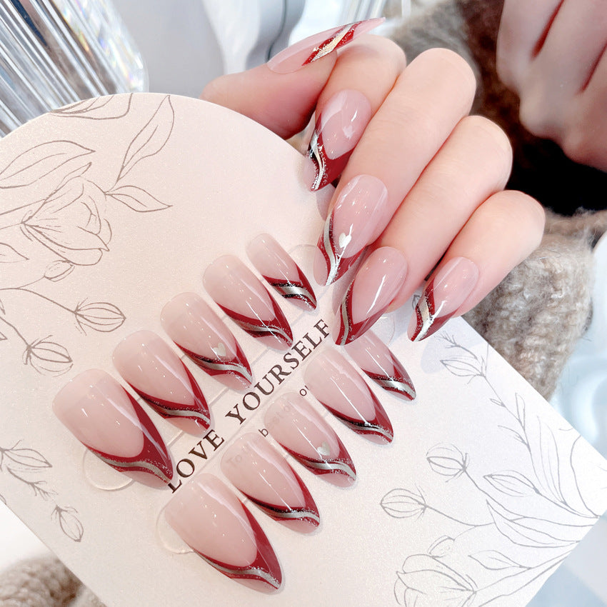 Fashion  nail European and American Simple Almond Nail Curve Nail Sticker Foreign Trade Cross-Border Wear Nail Fake Nail Patch Wholesale A59