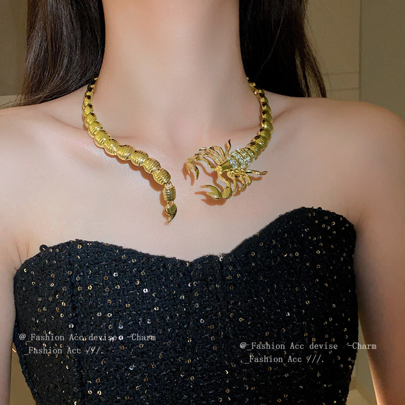 镶钻蝎子几何开口项链欧美夸张设计感锁骨链小众个性时尚饰品批发
