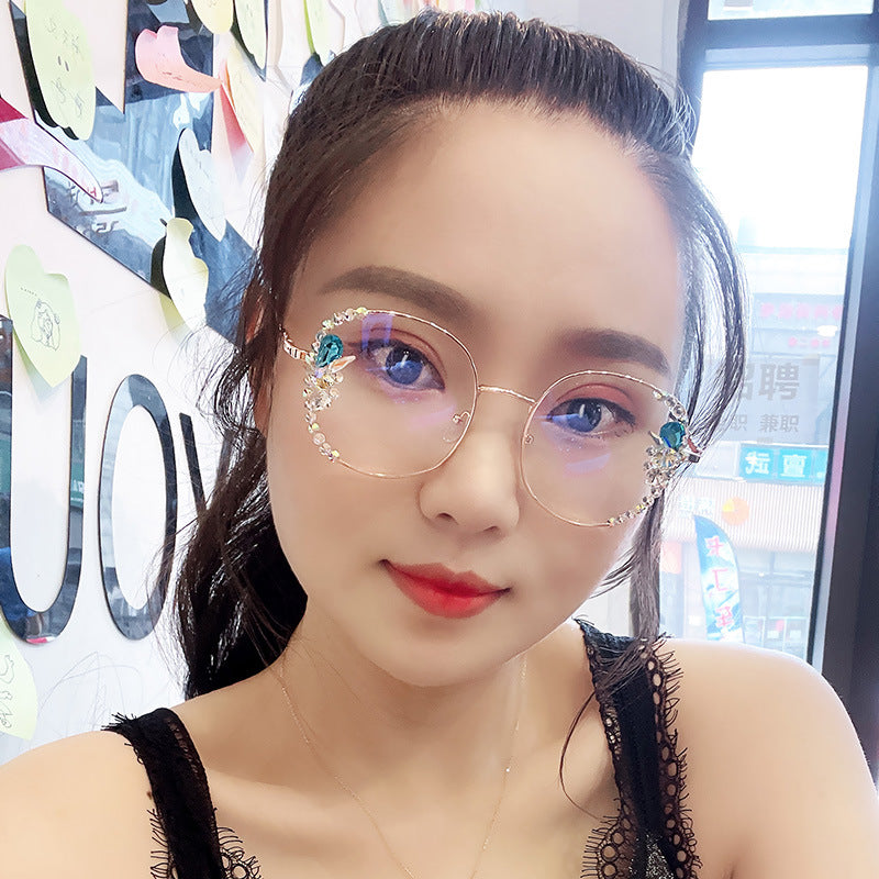 Women's fashion glasses 定制水钻防蓝光眼镜女抗疲劳眼睛素颜显瘦护目镶钻平光镜无度数