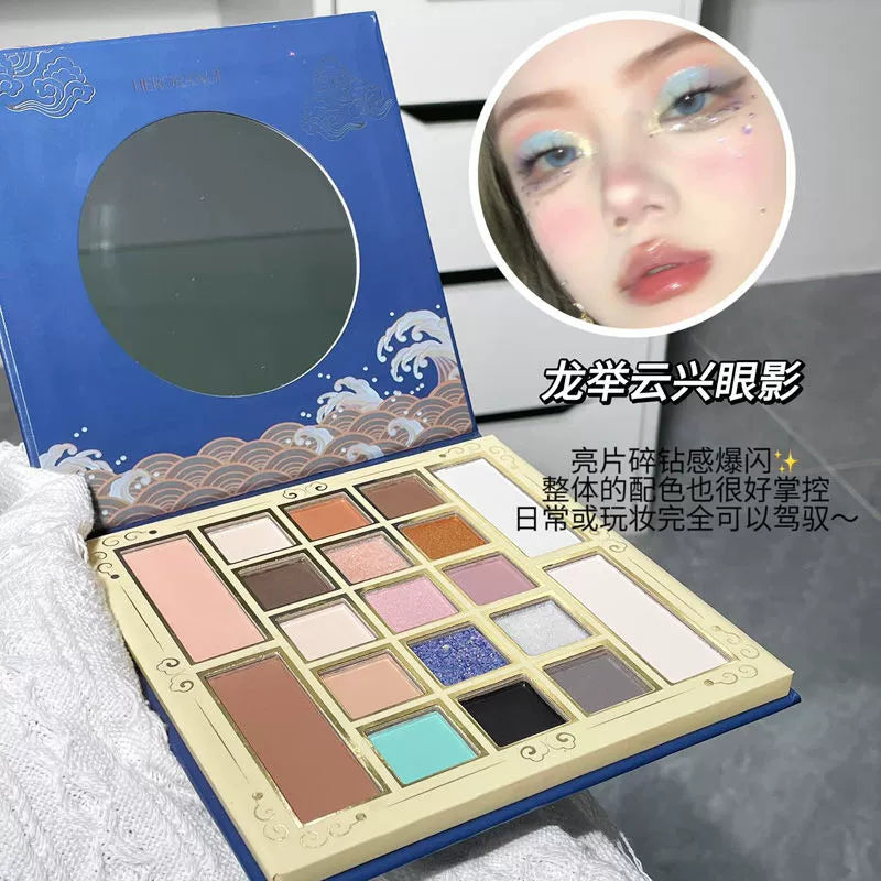 ins龙年新款19色眼影盘腮红胭脂修容高光一体综合盘哑光珠光爆闪亮片