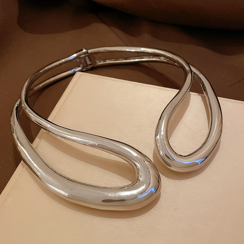 欧美金属双层几何开口项链夸张小众设计感锁骨链冷淡风饰品批发女