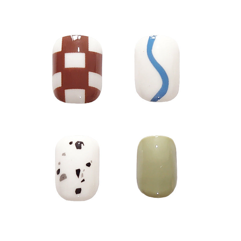 抹茶棋盘格奥利奥穿戴甲片美甲贴片可拆卸甲贴假指甲穿戴美甲成品