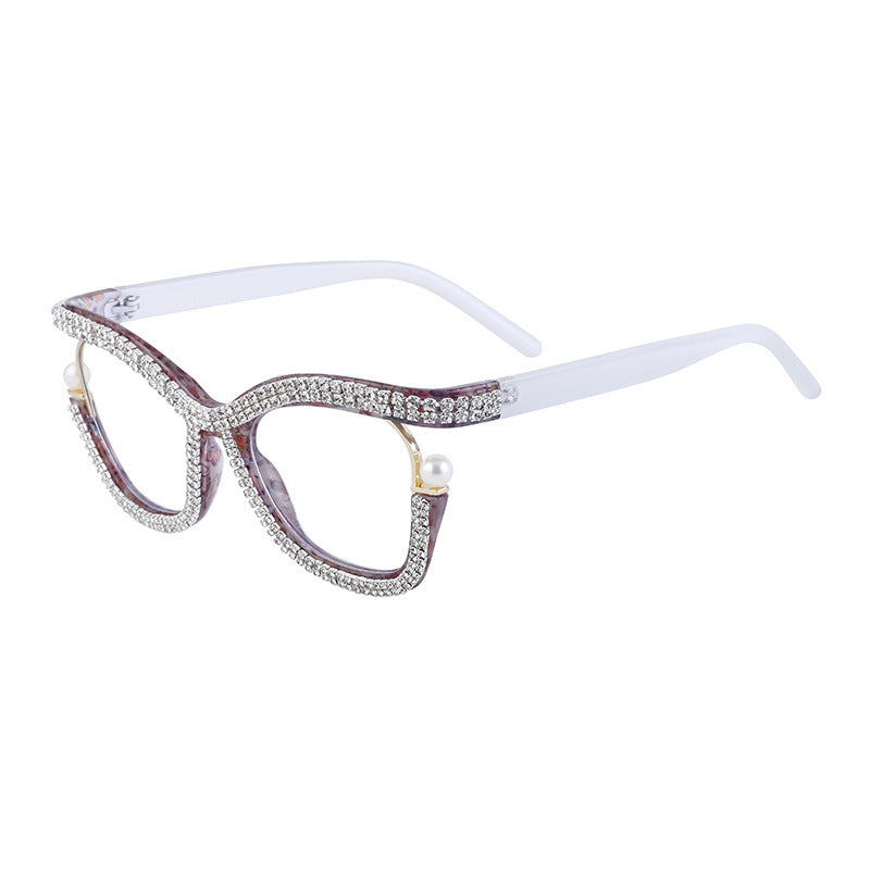 Women's fashion glasses 欧美新款个性镶钻平光眼镜框女时尚猫眼可配近视眼镜架女跨境批发