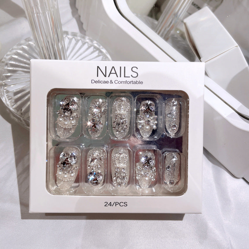Fashion  nail Wear Nail Finished Manicure 24 Pieces Boxed Fake Nails Wholesale Shining Gem Bride Nail Stickers U36