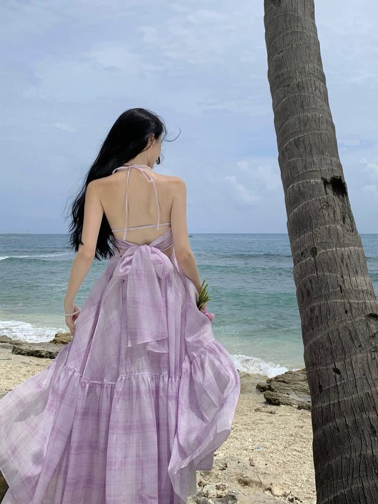 Fashion women's wear French Pure Desire Style Sexy Backless Halter Sling Dress Fairy Temperamental Beautiful Seaside Vacation Beach Dress