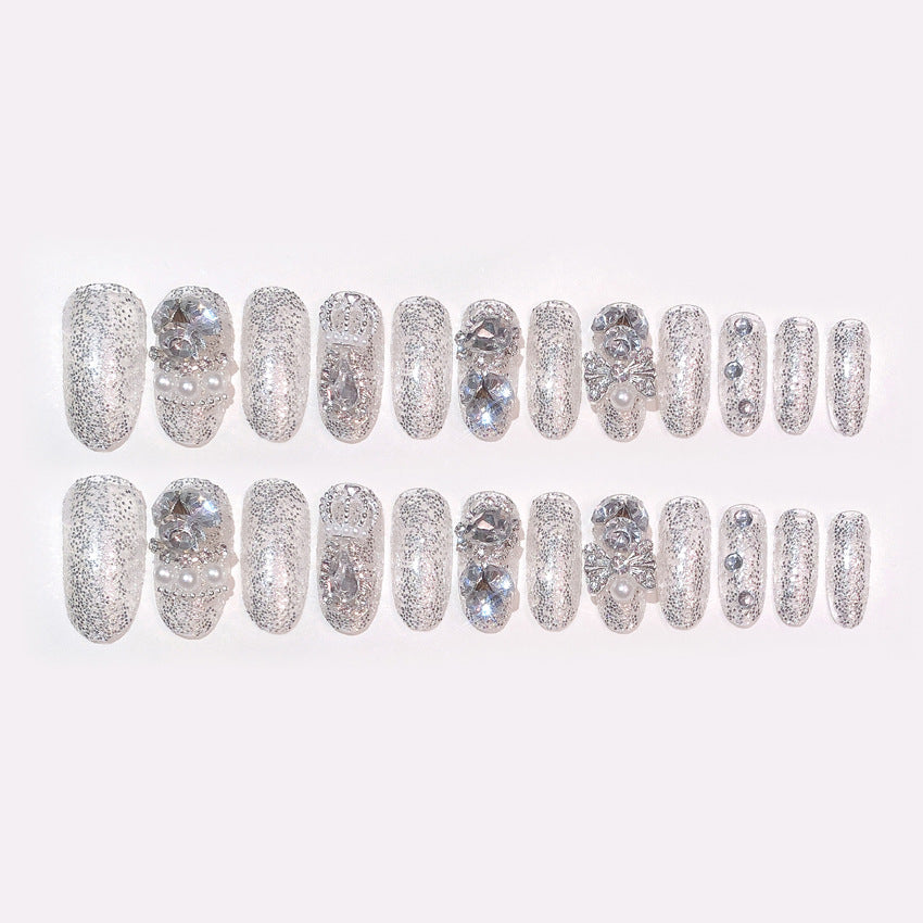 Fashion  nail Wear Nail Finished Manicure 24 Pieces Boxed Fake Nails Wholesale Shining Gem Bride Nail Stickers U36