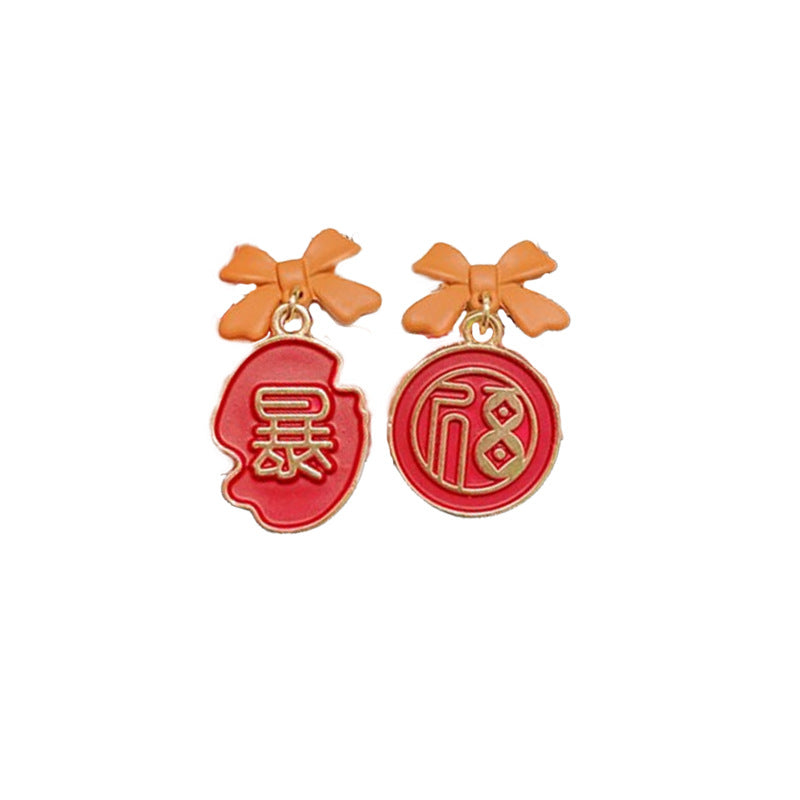 银针蝴蝶结暴富几何耳环国潮小众甜美气质耳钉时尚高级感耳饰批发