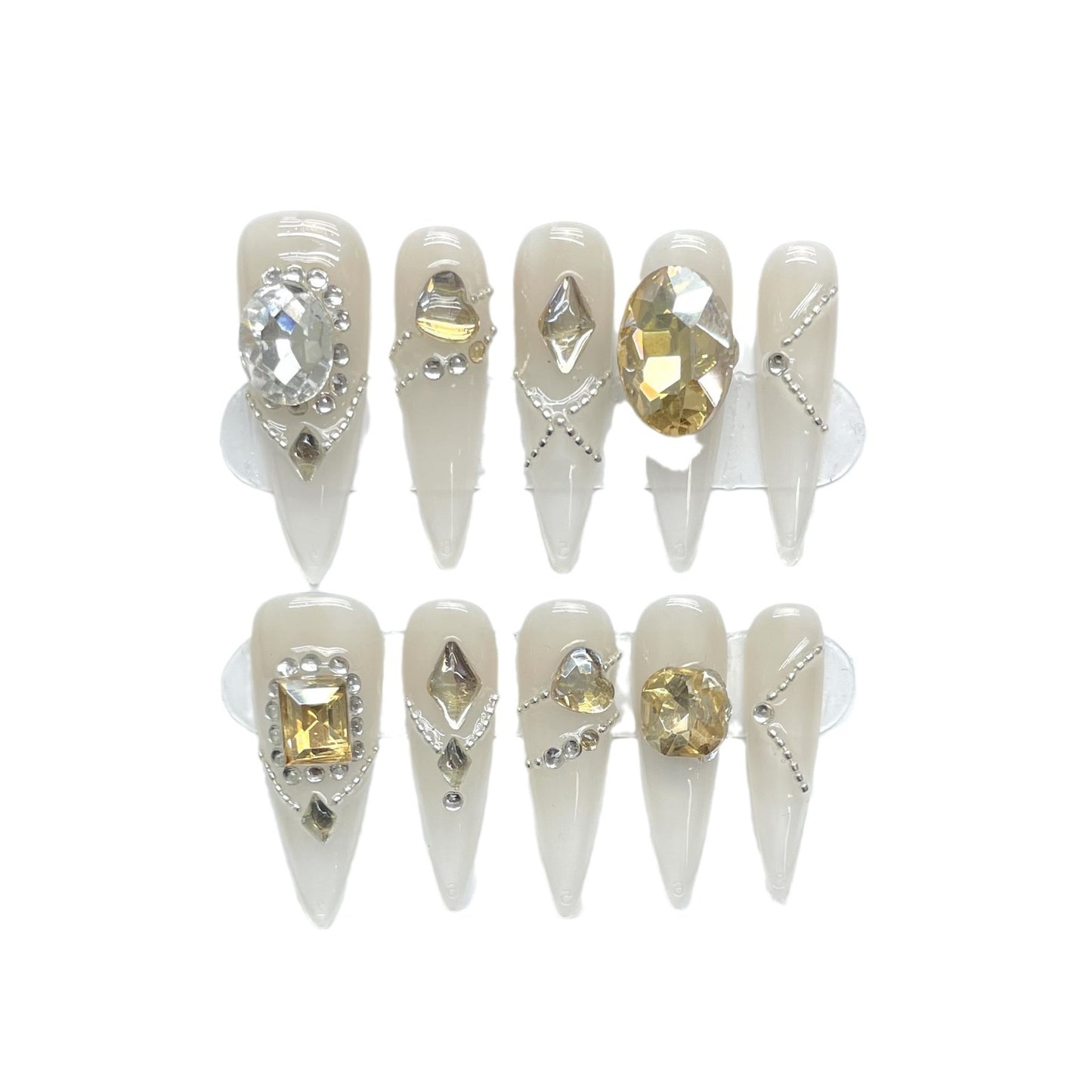 (reusable nail)Handmade Armor Wearing Steel Ball Tassels Full of Diamonds Holiday Princess Champagne Gold Noble Diamond Sparkling Details Wearing Armor