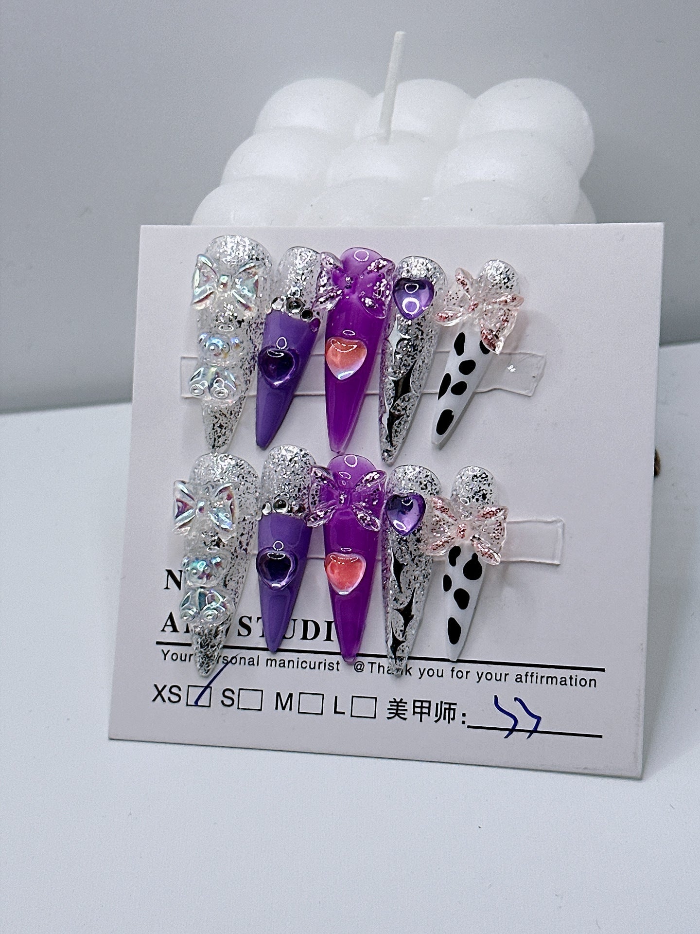 Handmade Wear Nail Ice Transparent Moisturizing Purple Girl Heart Japanese Sweet Nail Stickers Finished Product Wholesale