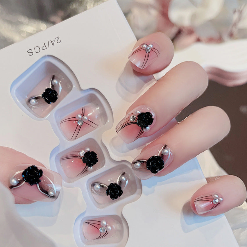 Fashion  nail New Black Camellia Pure Want to Wear Nail Flower Fake Nail Patch Removable Wear Nail Wholesale X80