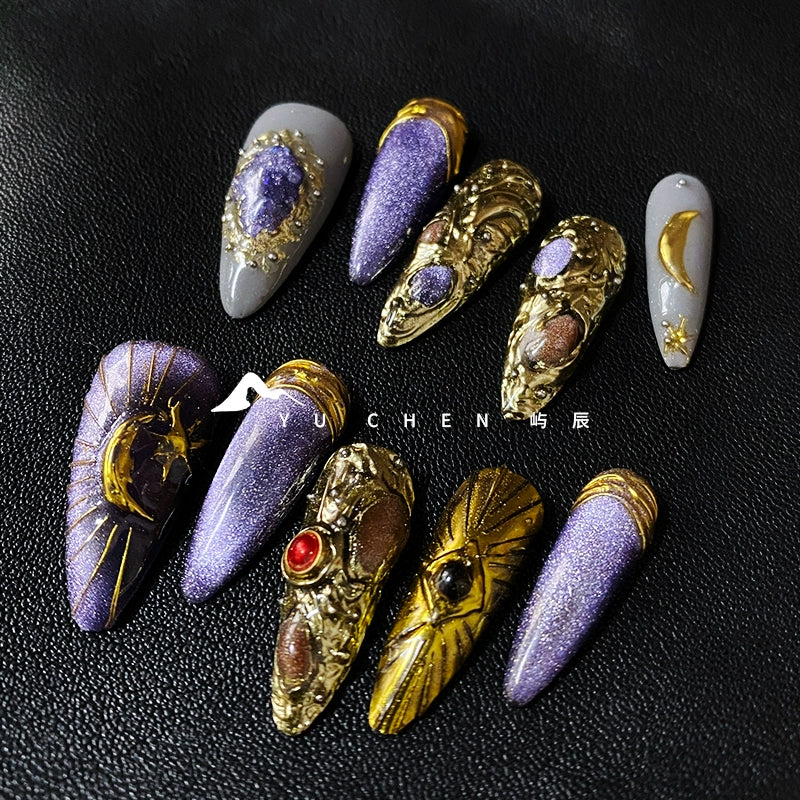 Yuchen Wear Armor [Golden Gem Moon] Y2g Millennium Purple Cat Eye Three-Dimensional Handmade Original Customization