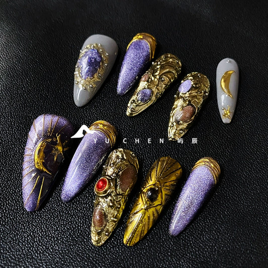 Yuchen Wear Armor [Golden Gem Moon] Y2g Millennium Purple Cat Eye Three-Dimensional Handmade Original Customization