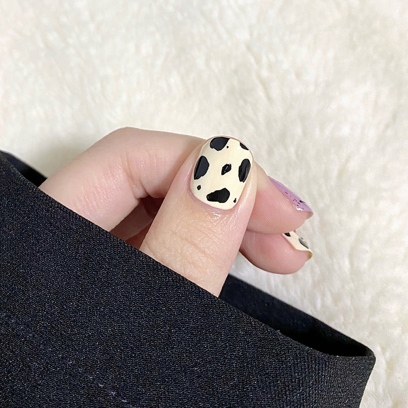 芋泥奶昔穿戴甲奶牛纹指甲贴片短款假指甲千禧风美甲贴片成品甲片