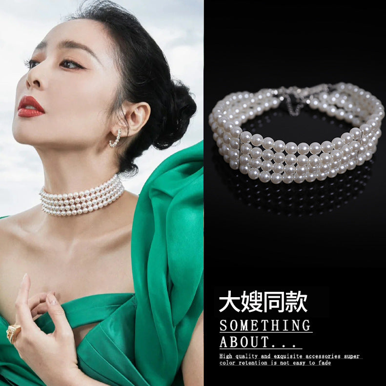 法式巴洛克珍珠四层项链时尚小众轻奢颈链气质高级感新款项饰批发
