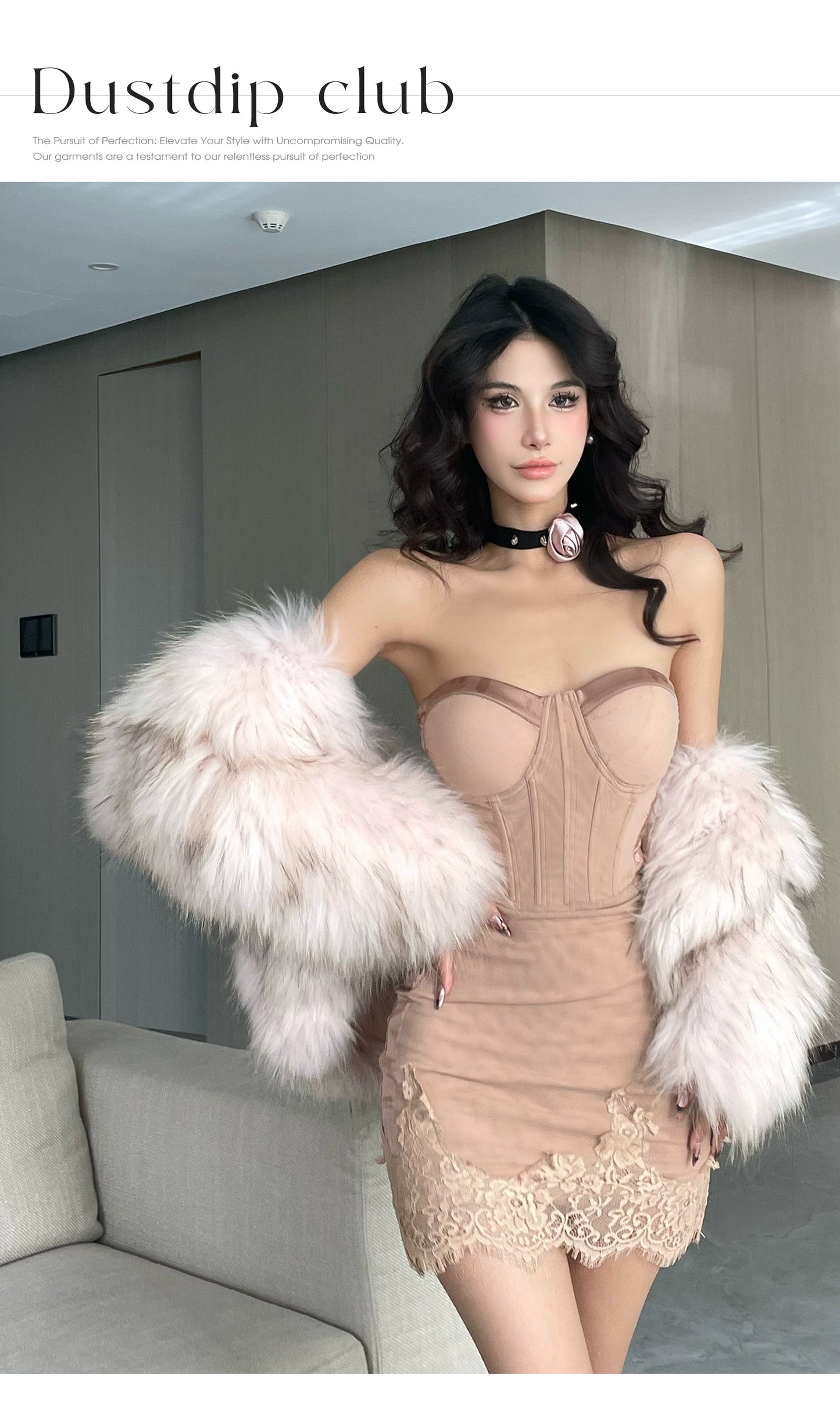 Fashion women's wear Dust Deng Deng Hip Skirt Dress Women 2024 Early Spring New Lace Stitching Fishbone Skirt Tube Top Short Skirt