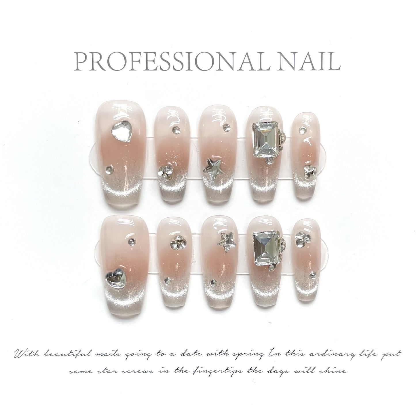 (reusable nail)Dragon Lion Cat Eye Dark Wind High Grade Black Green Cat Eye Wearing Armor Light Luxury Explosive Sparkling Long Style Diamond Nail Patch Wholesale