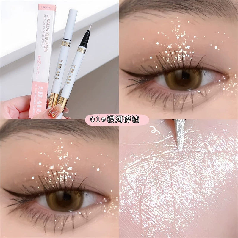 碎钻闪彩色眼线笔泪光感超细头防水防汗不掉色卧蚕提亮持久不晕染