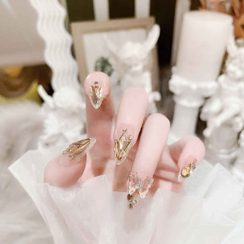Fashion  nail Wear Armor Internet Celebrity Pure Desire Rhinestone Fake Nails Crystal Butterfly Nail Stickers Removable Finished Product New X68