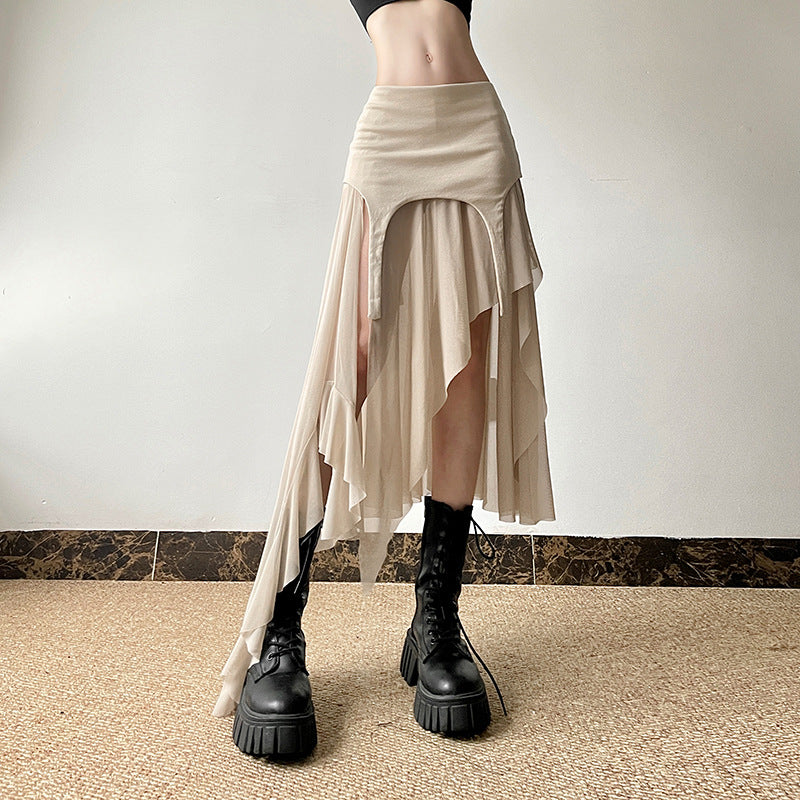 Free shipping  summer new women's clothing solid color slim fit street fashion high waist irregular skirt women dress