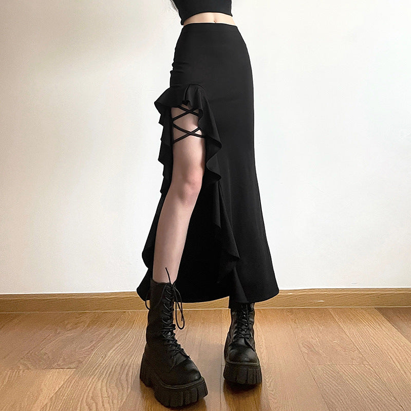 Free shipping  summer new women's clothing solid color slim-fit street fashion high-waisted hip-wrapped split skirt dress