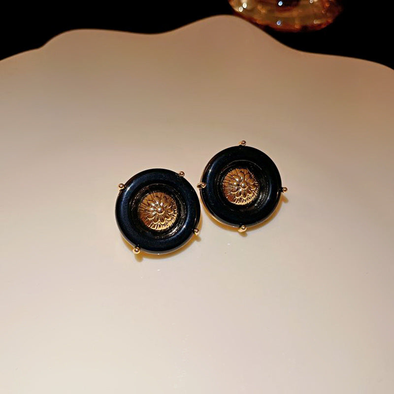 中古镶钻椭圆珍珠耳环夸张个性设计感耳钉小众复古高级感耳饰批发