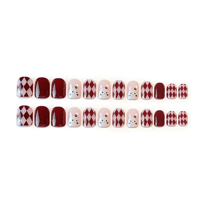 Fashion  nail Rabbit Rhombus Wear Armor Nail Patch Nail Sticker Nail Stickers Fake Nails Wearable Nail Stickers A10