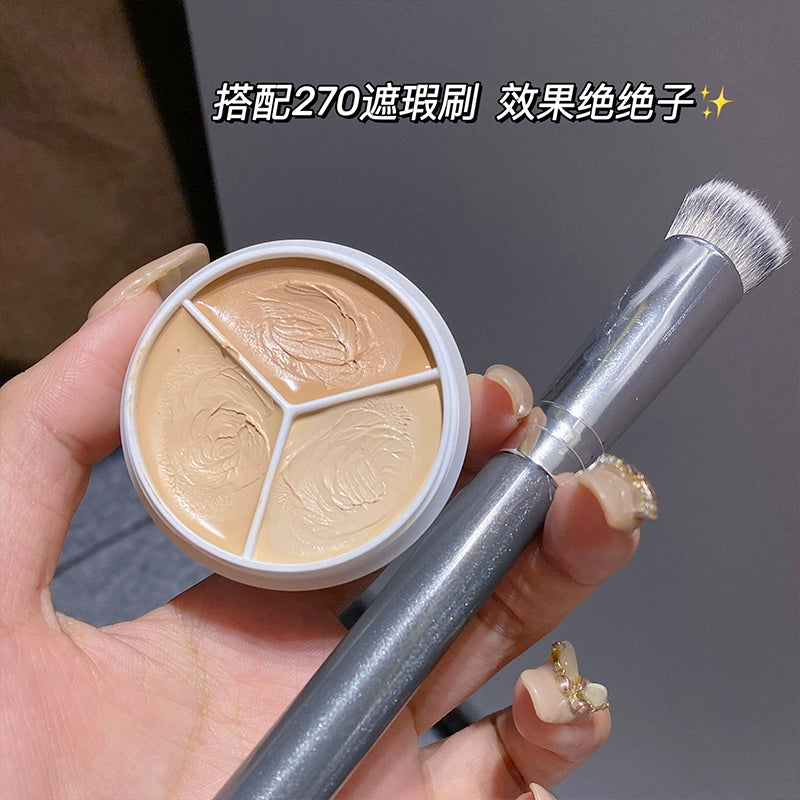 三色遮瑕膏男女遮斑点痘印遮黑眼圈奶油打底隐形毛孔提亮修容盘