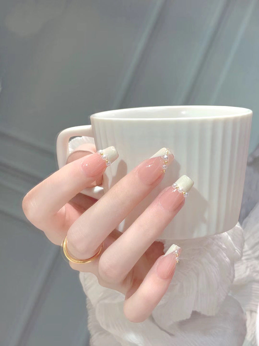 Fashion  nail New Fresh Sweet French Pearl Nail Beauty Patch Fake Nails Fresh Handmade Wear Nail Wholesale A28