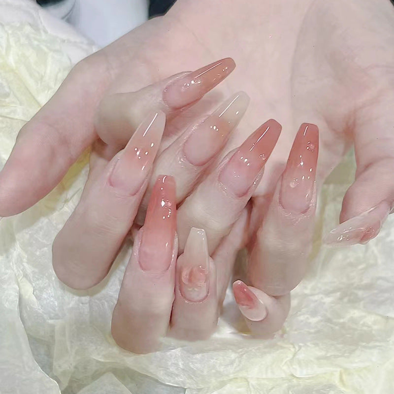 光变蜜桃人鱼泪穿戴甲变色指甲贴片美甲片假指甲美甲贴片成品甲片